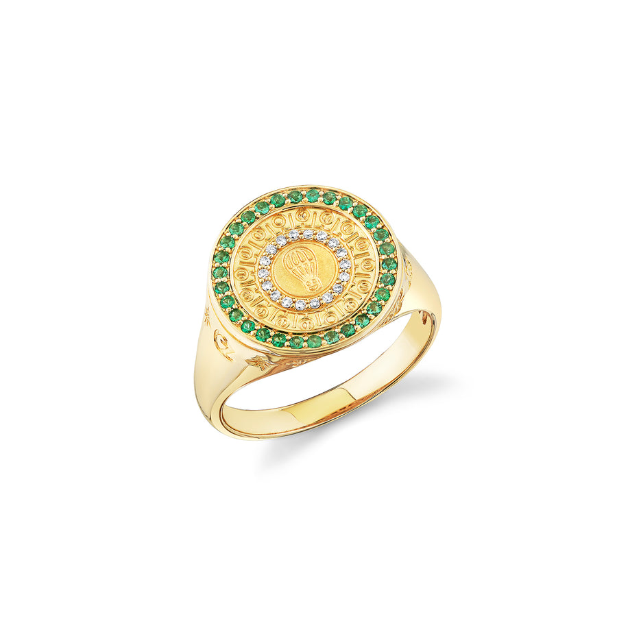 Gold, Diamond & Emerald Wicked Hot Air Balloon Signet Ring - Sydney Evan Fine Jewelry