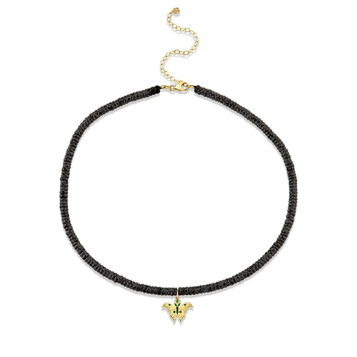 Gold & Emerald Wicked Elphaba Moth Black Spinel Necklace