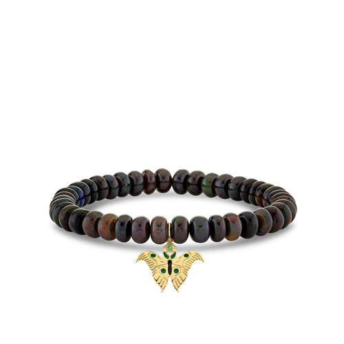 Gold & Emerald Wicked Elphaba Enamel Moth on Black Opal