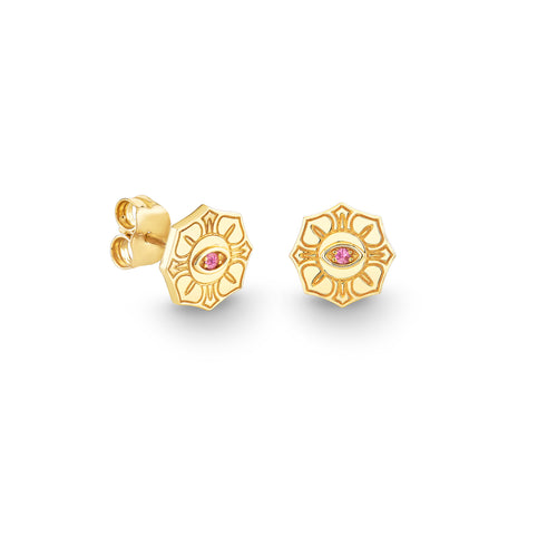 Gold & Pink Sapphire Wicked Glinda Pure Flower Stud