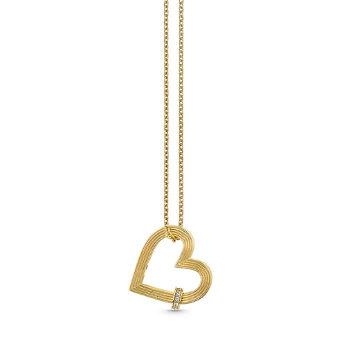 Gold & Diamond Fluted Heart Charm with Rondelle