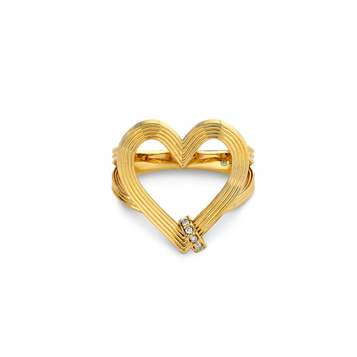 Gold & Diamond Fluted Heart Ring