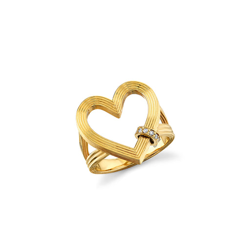 Gold & Diamond Fluted Heart Ring