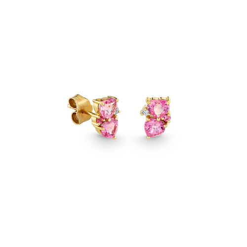 Gold, Diamond & Pink Sapphire Heart Cocktail Stud