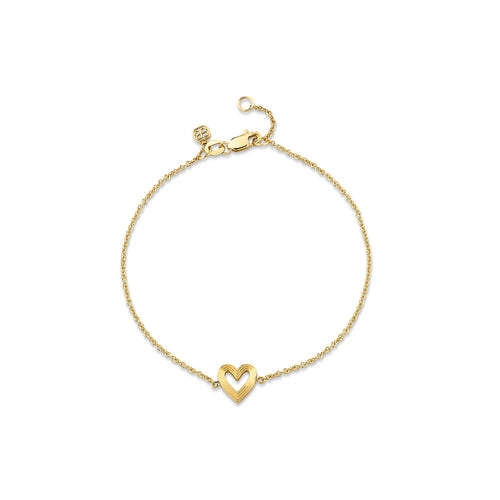Gold Small Fluted Heart Bracelet