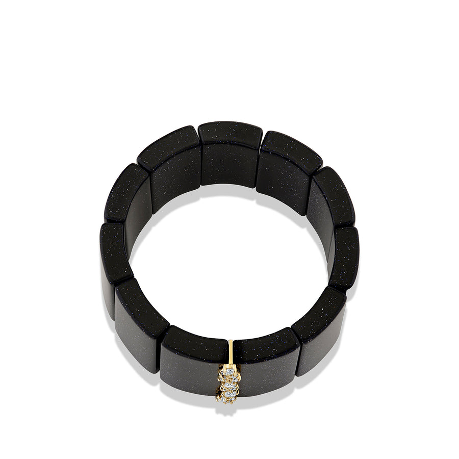 Gold & Diamond 30mm Cocktail Spacer on Blue Goldstone Rectangle Bead - Sydney Evan Fine Jewelry