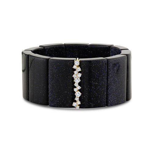 Gold & Diamond 30mm Cocktail Spacer on Blue Goldstone Rectangle Bead