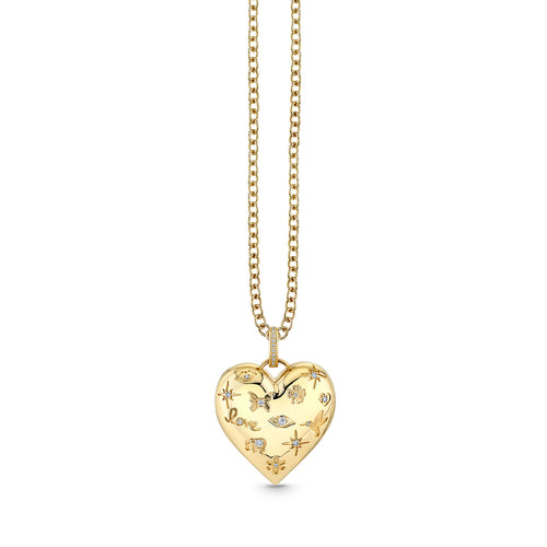 Gold & Diamond Puffy Icon Heart Charm