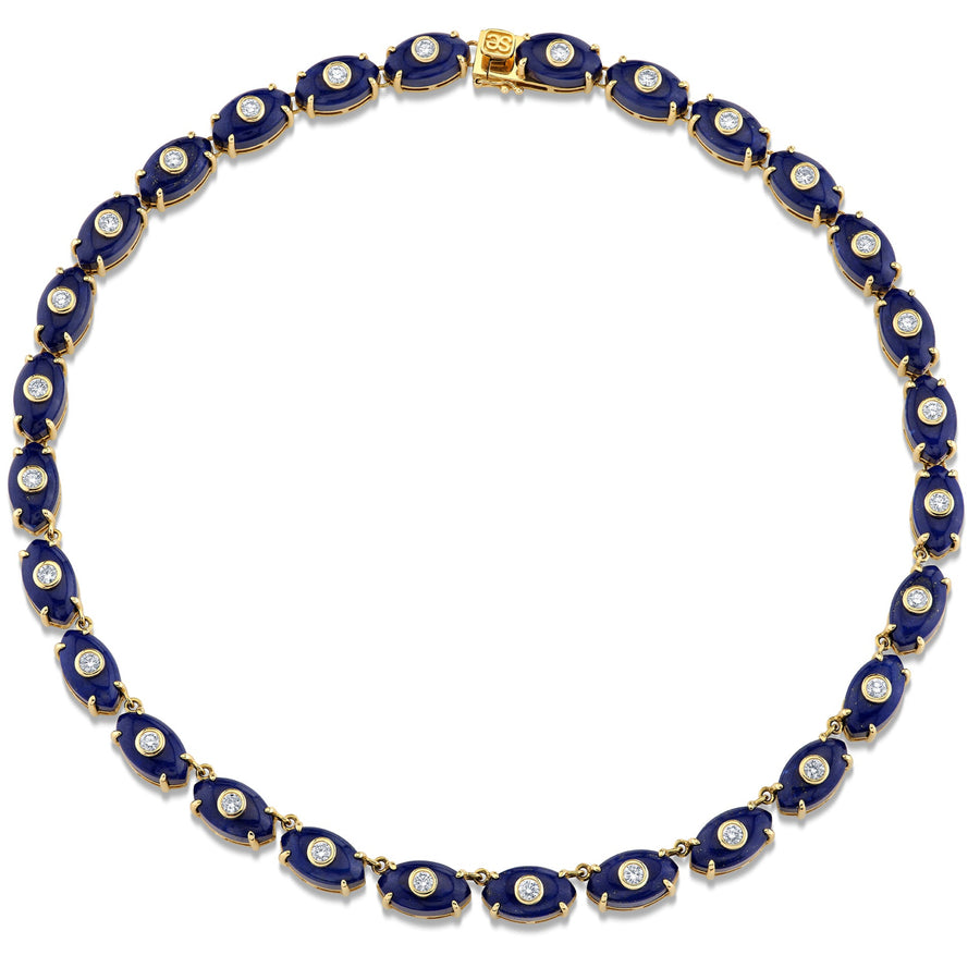 Gold, Lapis & Diamond Carved Stone Eternity Necklace - Sydney Evan Fine Jewelry