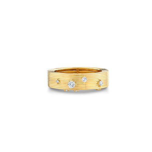 Gold & Diamond Wide Fluted Ring with Diamonds