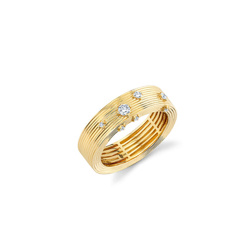 Gold & Diamond Wide Fluted Ring with Diamonds