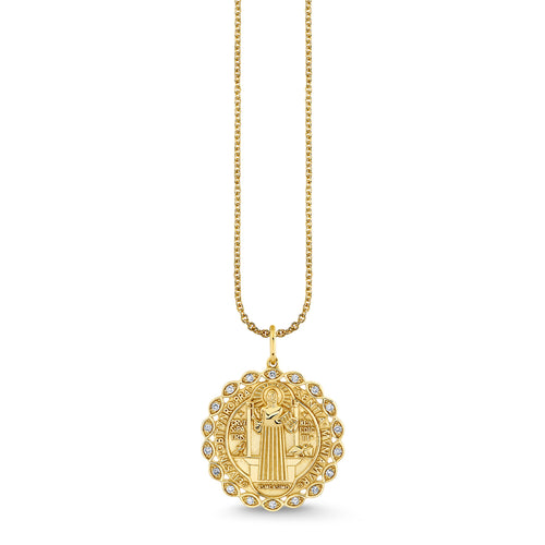 Gold & Diamond Saint Benedict Coin Charm