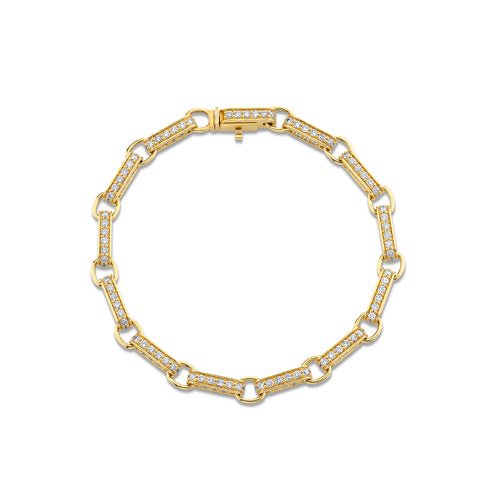Gold & Diamond Round Rectangle Link Bracelet