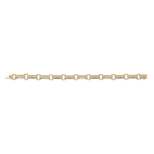 Gold & Multi Color Stone Inlay Large Round Rectangle Link Bracelet
