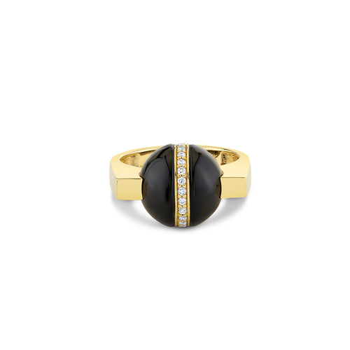 Gold & Diamond Onyx Bead Rolling Ring