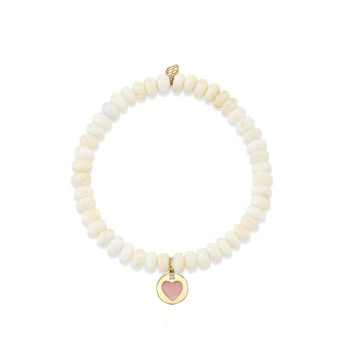 Gold & Diamond Stone Inlay Icon Heart on White Opal