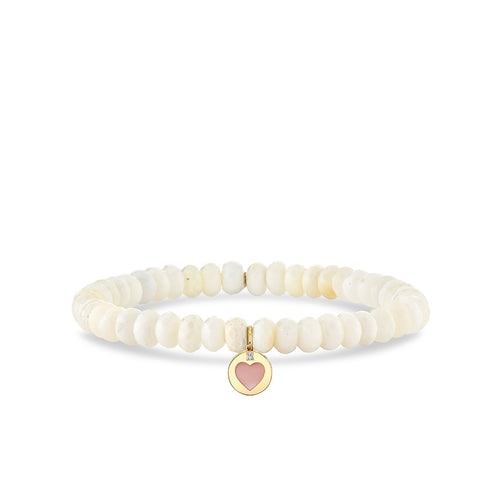 Gold & Diamond Stone Inlay Icon Heart on White Opal