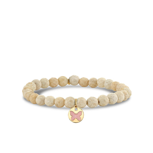 Gold & Diamond Stone Inlay Icon Butterfly on Cream Jasper