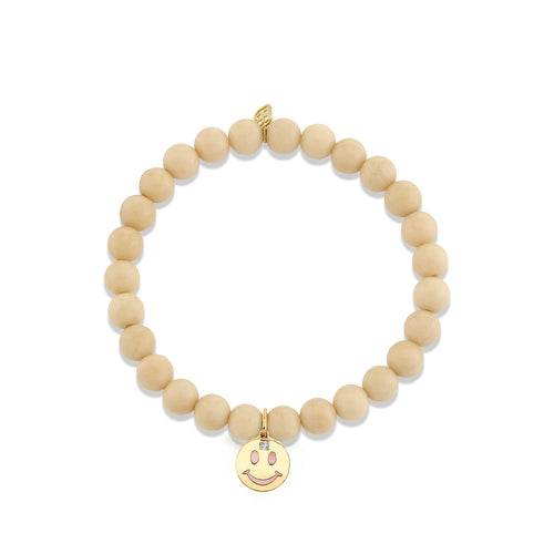 Gold & Diamond Stone Inlay Icon Happy Face on White Coral