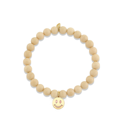 Gold & Diamond Stone Inlay Icon Happy Face on White Coral