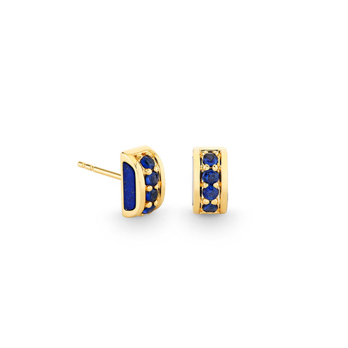 Gold & Lapis Stone Inlay Pave Stud