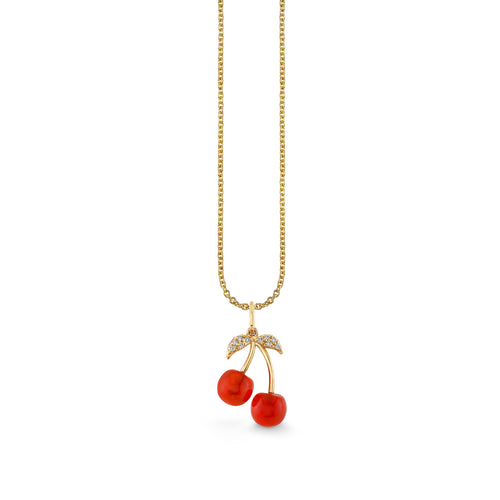 Gold & Diamond Carved Stone Cherry Charm