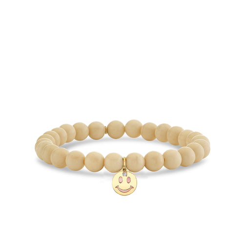 Gold & Diamond Stone Inlay Icon Happy Face on White Coral