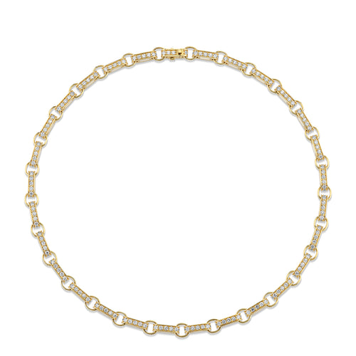 Gold & Diamond White Onyx Rectangle Link Necklace