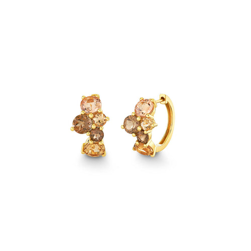 Gold, Smoky Quartz, Morganite & Champagne Quartz Huggie Hoops