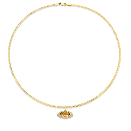 Gold & Diamond Light Champagne Quartz Marquise Eye Pendant Collar Necklace