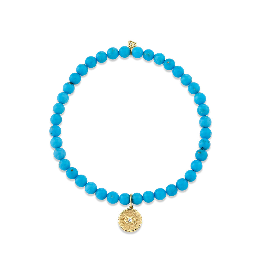 Gold & Diamond Small Marquise Eye Coin on Turquoise - Sydney Evan Fine Jewelry
