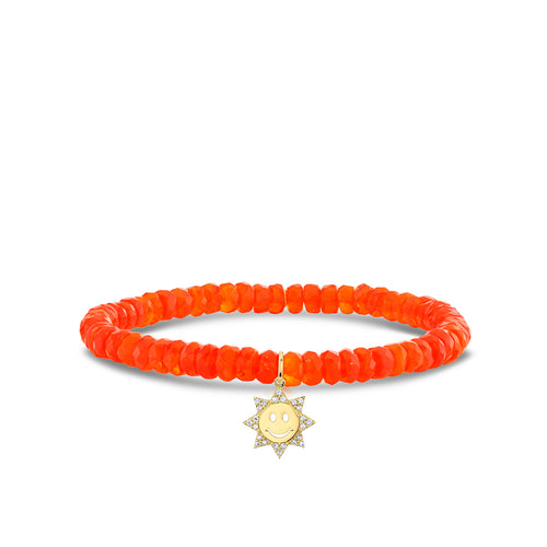 Gold & Diamond Small Happy Face Sun on Tangerine Opal