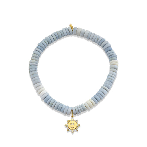 Gold & Diamond Small Happy Face Sun on Opal