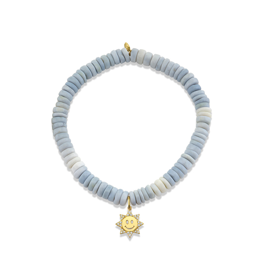 Gold & Diamond Small Happy Face Sun on Opal - Sydney Evan Fine Jewelry