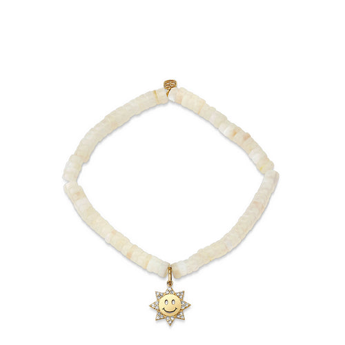 Kids Collection Gold & Diamond Sun Happy Face on Mother of Pearl