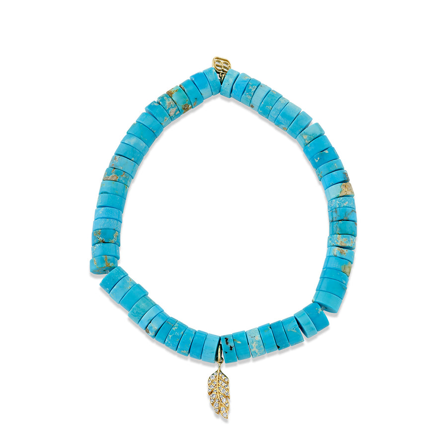 Gold & Diamond Tiny Feather on Turquoise Heishi - Sydney Evan Fine Jewelry