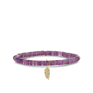 Gold & Diamond Tiny Pave Feather on Amethyst Heishi - Sydney Evan Fine Jewelry