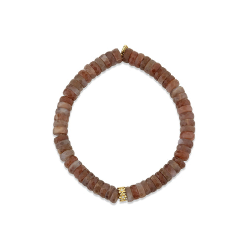 Gold & Diamond 6mm Tiny Daisy Rondelle on Chocolate Moonstone Heishi