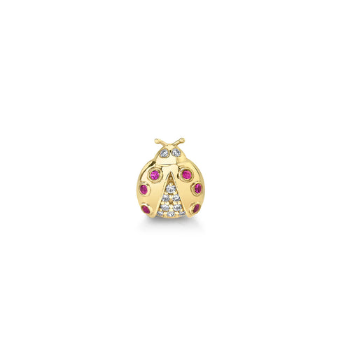 Gold & Diamond Small Open Wings Ladybug Stud