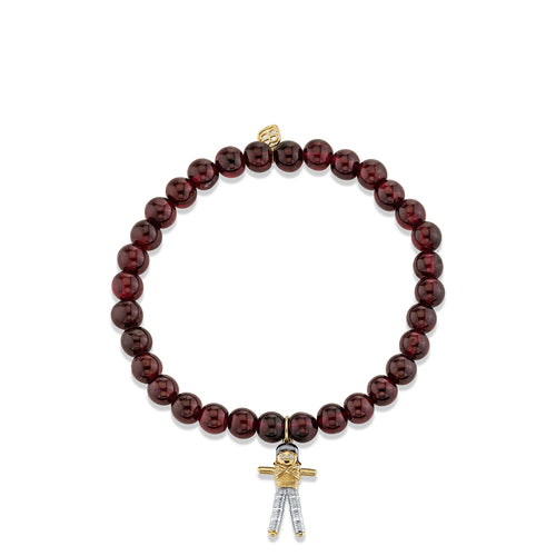 Gold & Diamond Ana Doll Charm on Red Garnet