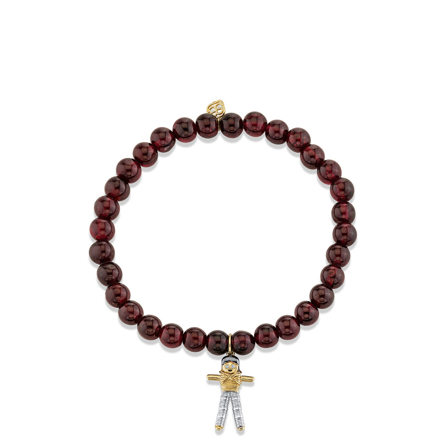 Gold & Diamond Ana Doll Charm on Red Garnet - Sydney Evan Fine Jewelry