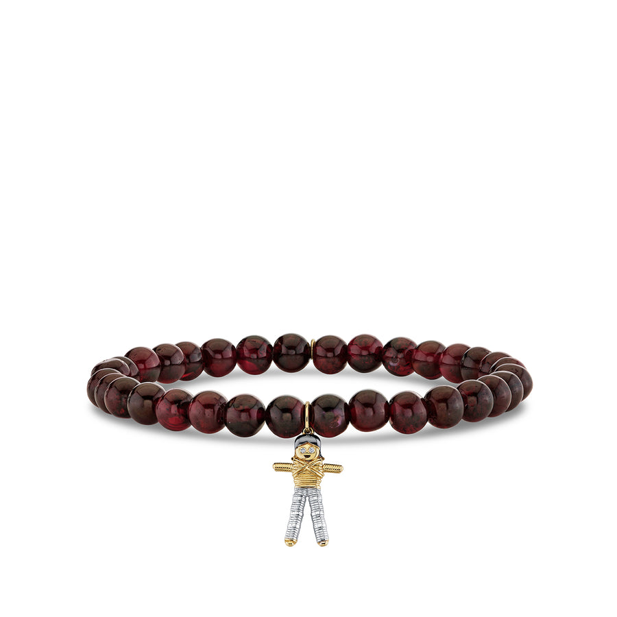 Gold & Diamond Ana Doll Charm on Red Garnet - Sydney Evan Fine Jewelry