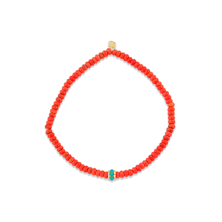 Gold & Turquoise Scallop Rondelle on Red Bamboo Coral - Sydney Evan Fine Jewelry