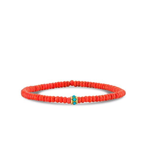 Gold & Turquoise Scallop Rondelle on Red Sea Bamboo