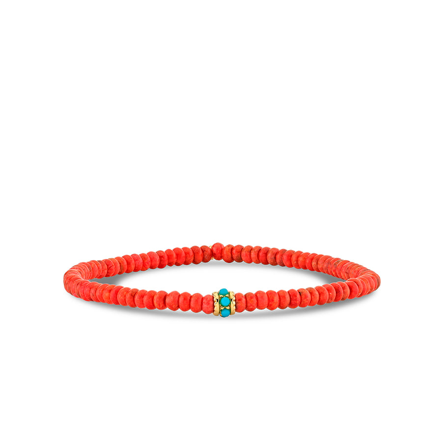 Gold & Turquoise Scallop Rondelle on Red Bamboo Coral - Sydney Evan Fine Jewelry