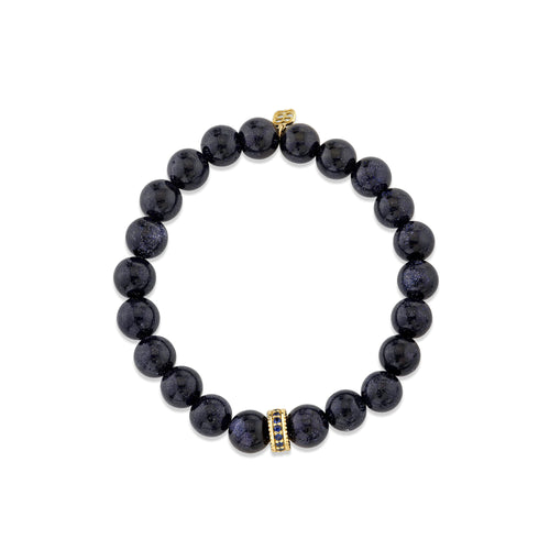 Gold & Sapphire 8mm Scallop Edge Pave Rondelle on Blue Goldstone