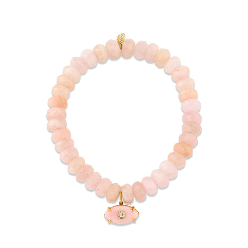 Gold & Diamond Carved Pink Opal Eye on Morganite