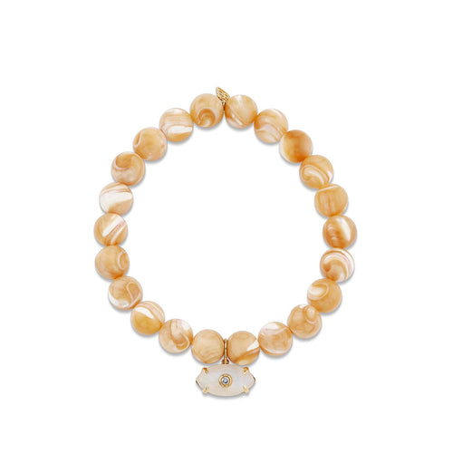 Gold & Diamond Carved Stone Eye on Tan Mother of Pearl