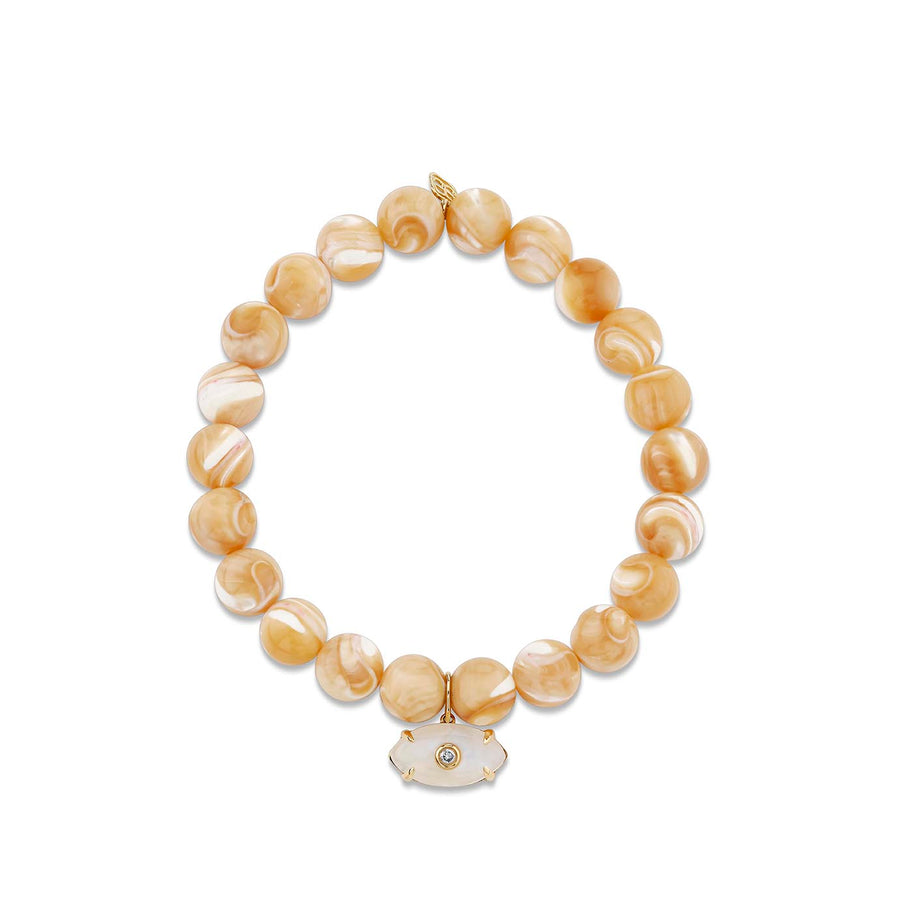 Gold & Diamond Carved Stone Eye on Tan Mother of Pearl - Sydney Evan Fine Jewelry