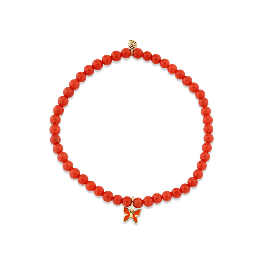 Gold & Enamel Mini Butterfly on Red Bamboo Coral - Sydney Evan Fine Jewelry